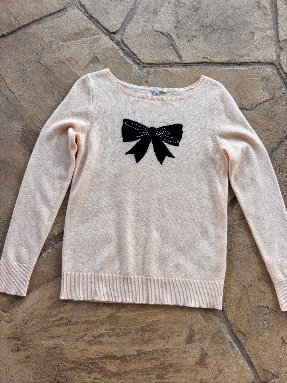 Halogen Wool Cashmere Blend Bow Intarsia Sweater Blush Pink Black Size SP - Picture 8 of 11
